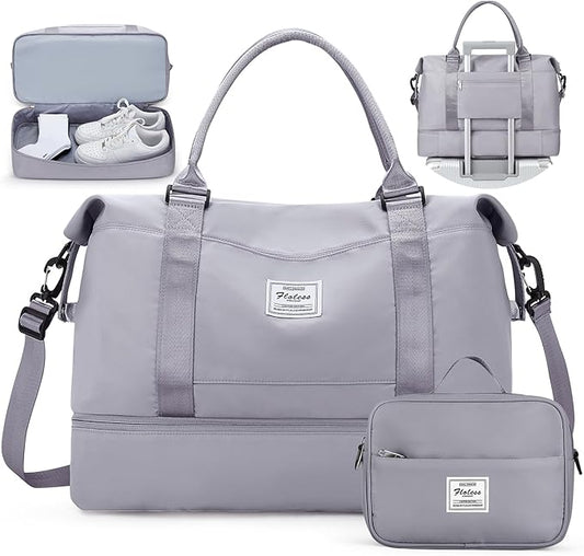 Travel Duffel Bag with Shoes Compartment, Carry on Overnight Weekender Bags for Women, For Spirit Airlines 18x14x8 Personal Item Bag