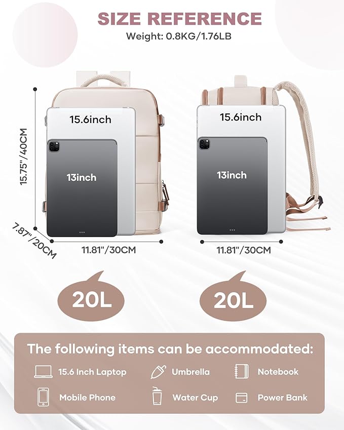 coowoz Travel Backpack Carry On for Women Man Gym Backpacks with Laptop Compartment Mochila de Viaje Teacher Personal Item Backpack Airplane Accessories Must Haves Beige Brown 20L
