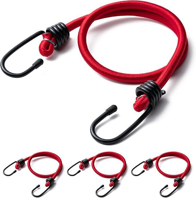 Aegero 32inch Bungee Cords with Hooks,4Pcs Heavy Duty Extra Strong Outdoor Elastic Rope,Multi-Purpose Elastic Bungee Straps for Luggage,Camping,Tarps,Bike Rack,Outdoor Tent,Weatherproof（Red）