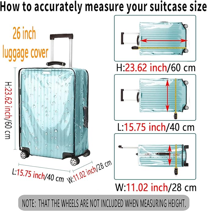 Suitcase Covers for Luggage – TSA Approved Clear PVC Luggage Protector Cover, Thick Transparent Waterproof Sleeve with Large Hook and Loop Closure, Fits 26" Wheeled Suitcases
