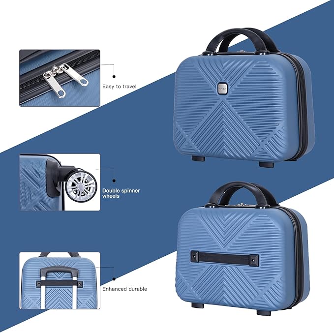 2 Piece Carry on Luggage Set, Airline Approved 20 Inch Luggage with Cosmetic Case HardShell Suitcase with Spinner Wheels, Lightweight Durable Hardside Suitcases Set, Blue