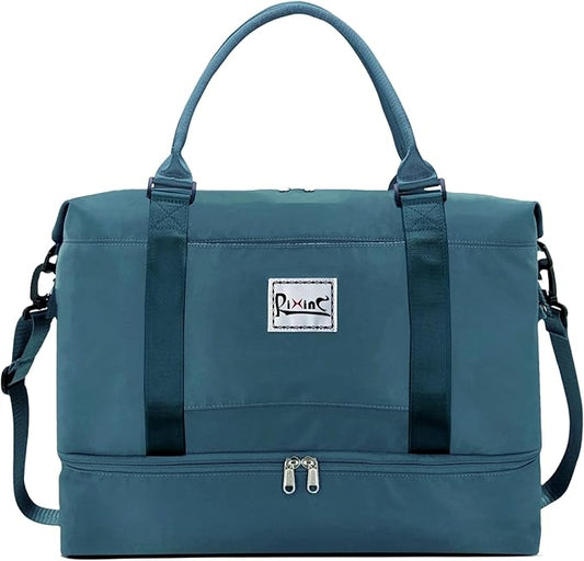 Travel Duffel Bag, Personal Item Travel Bag, Weekender Bag with Shoe Compartment & Wet Pocket, Lightweight Carry On Overnight Tote for Travel, Gym, Weekend Getaway (Peacock Blue)