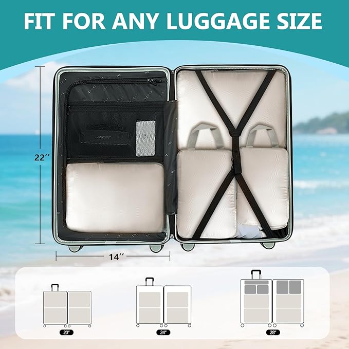 Compression Packing Cubes for Travel, 4 Set Expandable Packing Organizers, Lightweight Luggage Organizer Bags, Travel Essentials for Carry on, Handy Helper for Organizing Clothes, Off-White