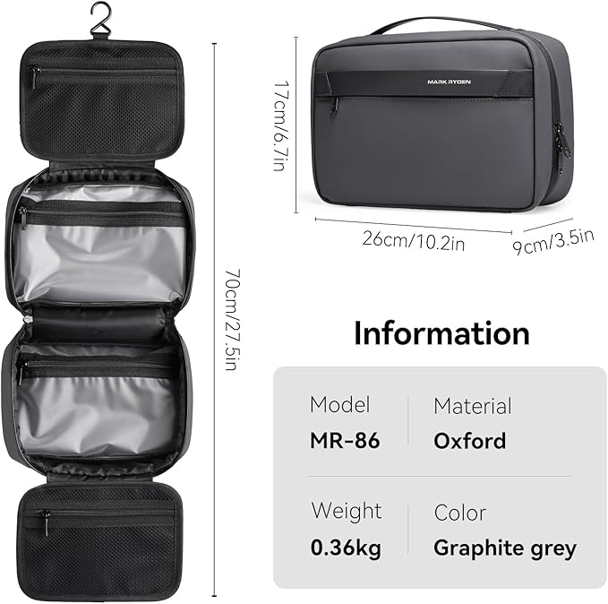 MARK RYDEN Toiletry Bag for Men, Travel Toiletry Organizer Dopp Kit Water-resistant Shaving Bag for Toiletries Accessories (Dark Grey)