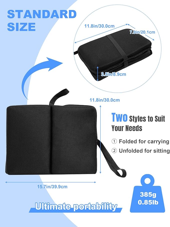 Airplane Seat Cushion Portable Travel Cushion for Comfort Foldable Stadium Pad with Breathable Fabric Seat Pad Perfect for Long Flights, Office, Bleacher, Camping