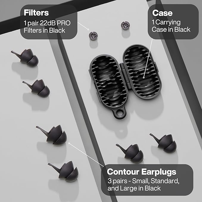 EARPEACE Everyday Noise Control & Noise Reduction Ear Plugs - High-Fidelity Earplugs, Comfortable & Reusable Earplugs for Travel, Sleep, Work, Snoring Blocking, Includes Carrying Case - Black