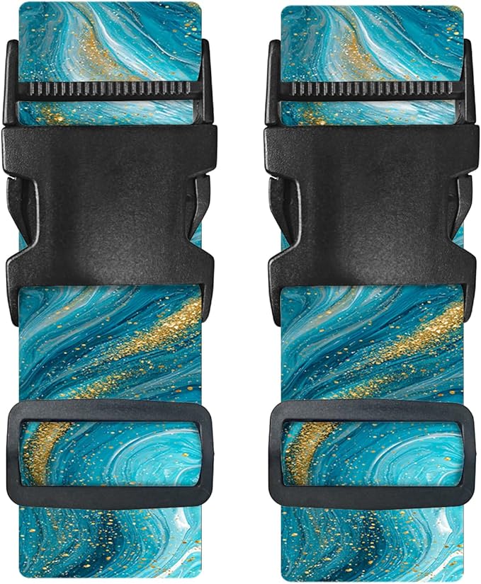 Nuxovilar Luggage Straps Teal Gold Marble Polyester 1.96x90.5inch 2 Set Suitcase Cargo Strap Travel Tool Adventure Trip Beach Resort City Tour