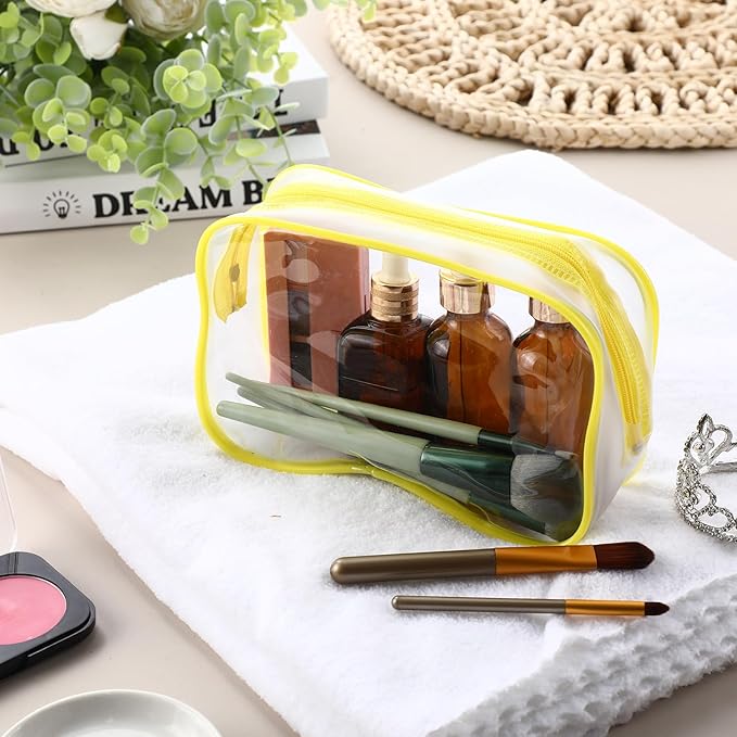 Weewooday 12 Pieces Clear Makeup Bags Cosmetic Storage Bags PVC Zipper Pouches Travel Waterproof Makeup Plastic Case for Women Organizing Toiletries Traveling Bathroom(Small,Yellow)