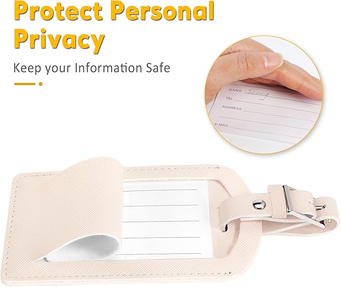 3 Pack Luggage Tags for Suitcases, TSA Approved Bag Tags, Baggage Tags with Privacy Protection, Travel Essentials Luggage Accessories, Cream White