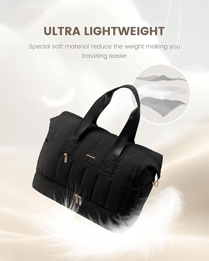 LOVEVOOK Travel Duffle Bag,Puffer Weekender Bags For Women with Shoe Compartment,42L Carry On Duffel Bags For Airplanes,Hospital Bag for Labor and Delivery,Overnight Bag With Toiltry Bag,2Pcs Set