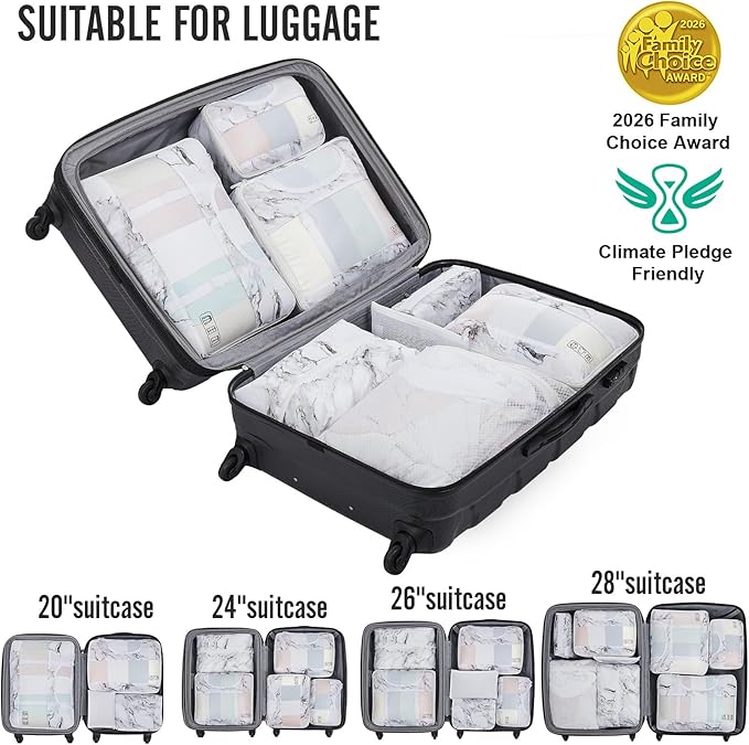 Veken 8 Set Packing Cubes for Travel Essentials, Suitcase Organizer Bags in 4 Sizes, Carry-On Luggage Accessories with Large Laundry & Hanging Toiletry Bag, Must-Have for Airplane, Road Trip & Camping