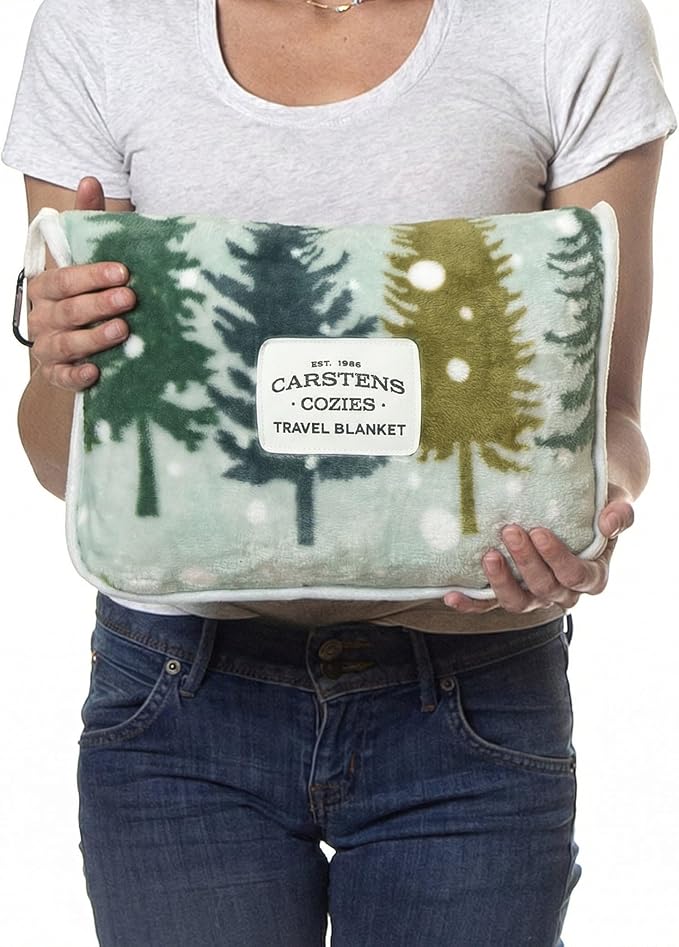 Carstens, Inc. Travel Blanket, Premium Compact 2-in-1 Airplane Blanket/Pillow, Snowflake Forest
