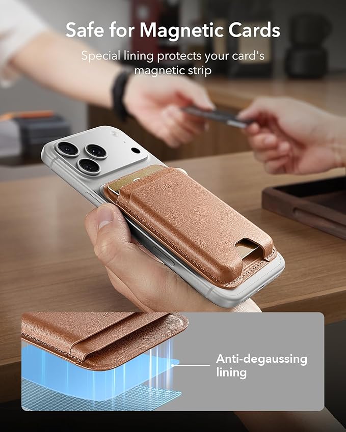 ESR for MagSafe Wallet, 5 Card Holder with RFID Blocking, MagSafe Sticker Included, Slim Magnetic Wallet for iPhone 17e/17/16/15/14/13/12 Series and Selected Samsung Devices, Not for 13/12 Mini, Brown