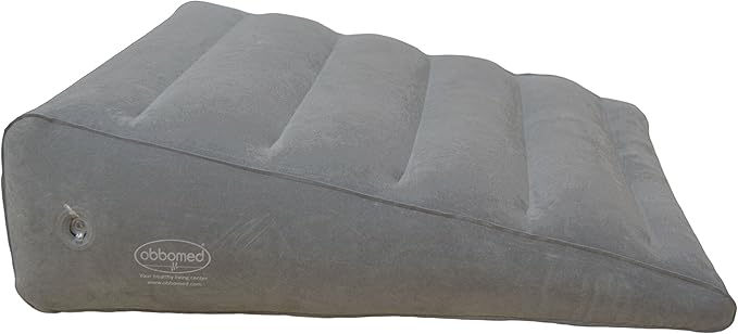 ObboMed® HR-7600 Inflatable Portable Bed Wedge Pillow with Velour Surface for Sleeping, Travel, Trip Vacation, Horizontal Indention Prevent Sliding, 23” x 22” x(7.5”~1.5”), Gray