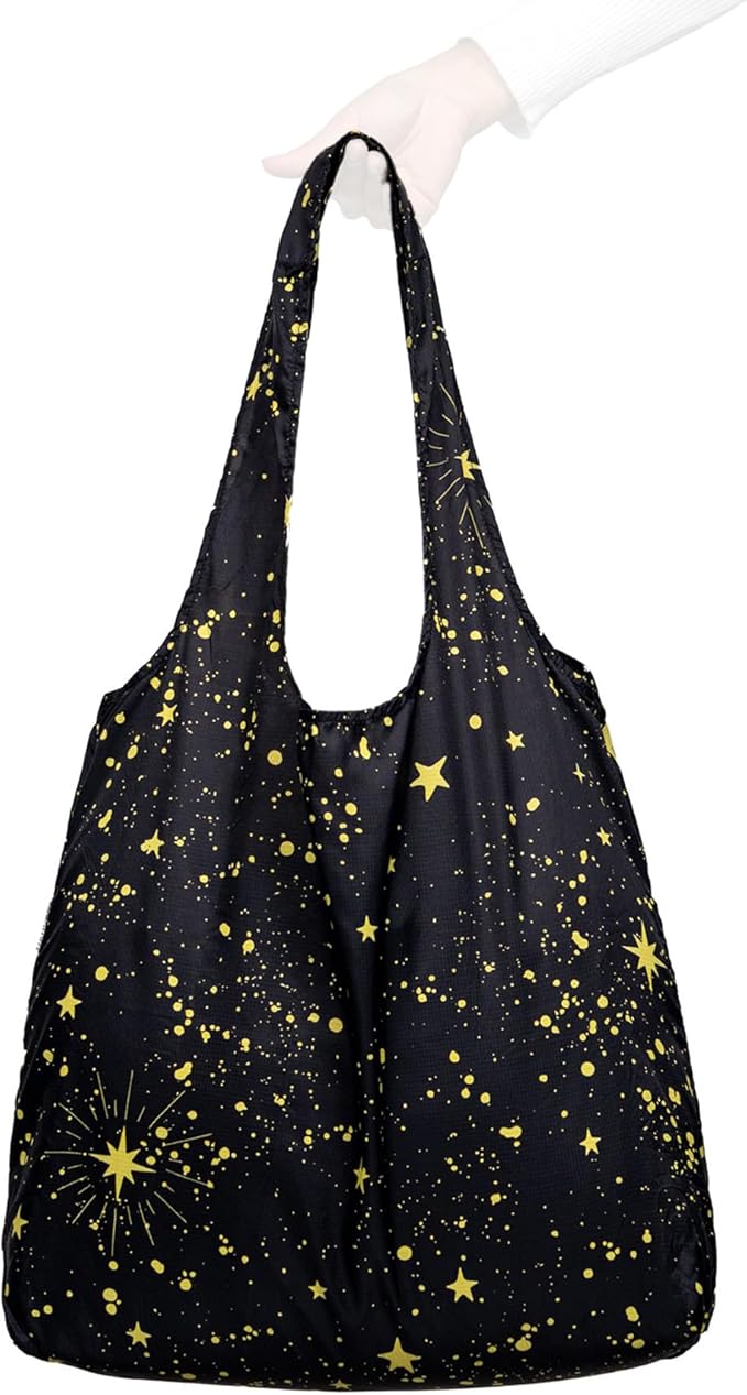 Nanobag Ultralight Foldable Tote for Women & Men, Reusable Grocery & Travel Bag, Packable Collapsible Compact Market Essential (Standard Stars)
