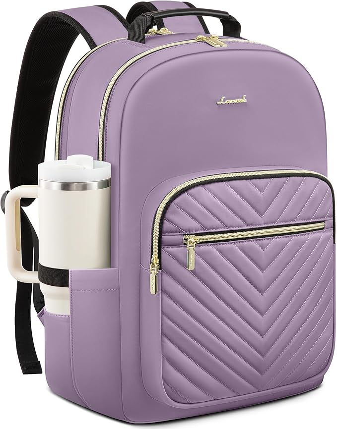 LOVEVOOK Laptop Backpack for Women with Giant Tumbler Holder 18.4 inch,Designer Travel Backpack Laptop Bag College Backpack,Quilted Work Nurse Teacher Backpack Purse Computer Bag Daypack,Taro Purple