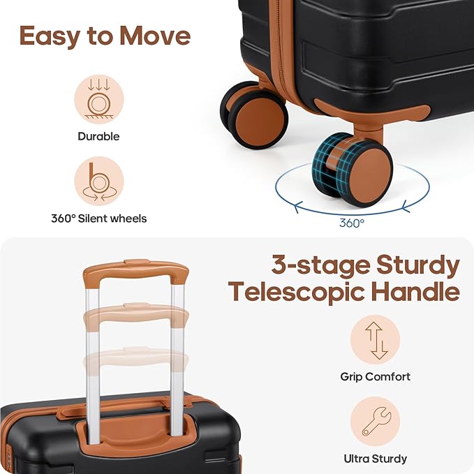 Luggage Sets 3 Piece, 20 Inch Hardshell Carry On Luggage 22x14x9 Airline Approved, Suitcase with TSA Locks & YKK Zippers, Carry On Suitcase with Wheels for Men & Women Travel