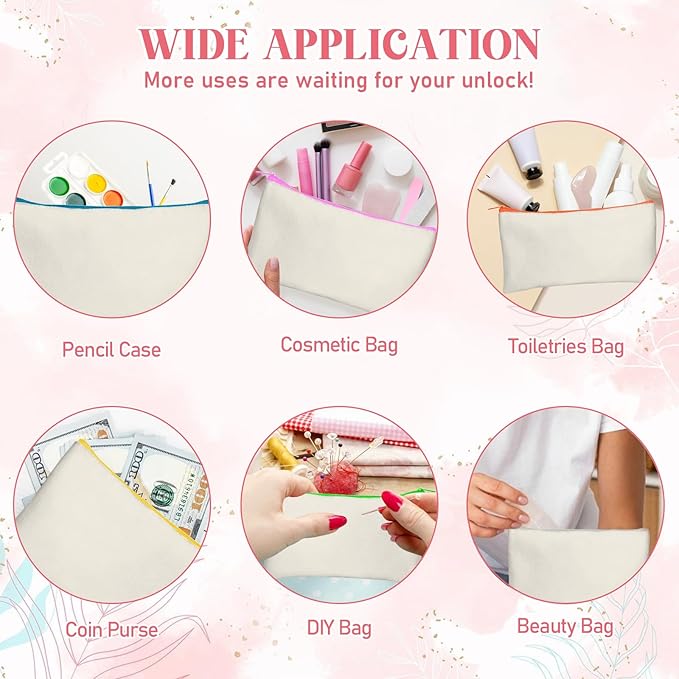 Legigo Blank Canvas Bag Zipper Pouch Makeup Bags Bulk - Multi-Purpose Canvas Pencil Pouch with Sturdy Zipper, Cosmetic Bag Travel Toiletry Bag for DIY Craft Projects, Storage (8.3 x 5 inches)