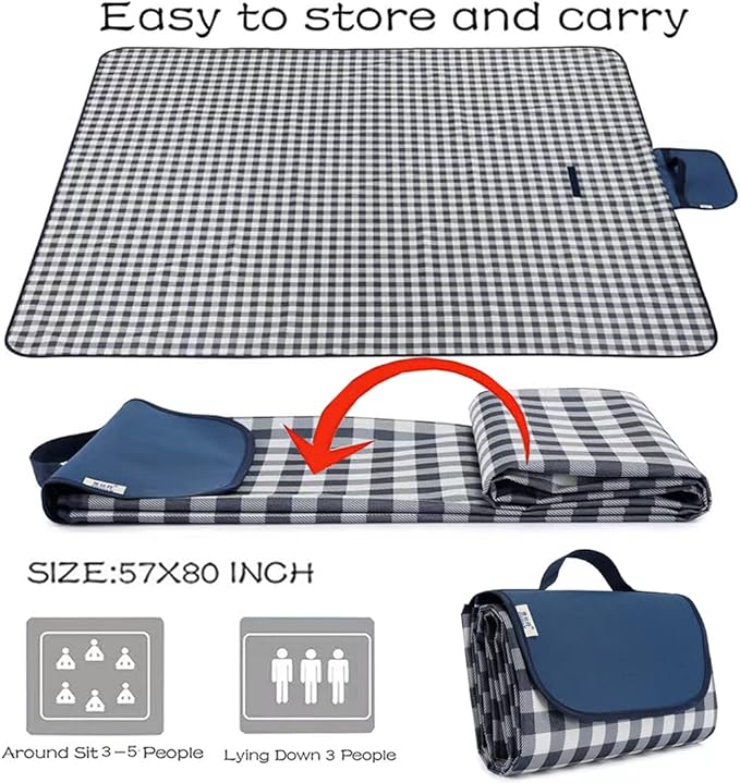 Picnic Beach Blanket, Picnic Mat 80x60in Waterproof Foldable, Family Mat, Portable Large Picnic Blankets for Travel, Hiking, Music Festival