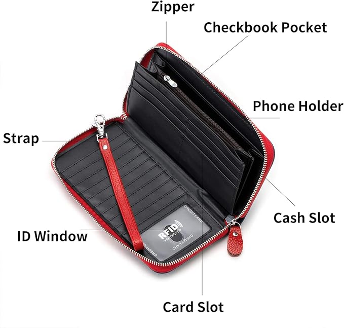 Moflycom Womens Wallet RFID Blocking Genuine Leather Multi Credit Card Large Capacity Zip Around Clutch Travel Purse Wristlet
