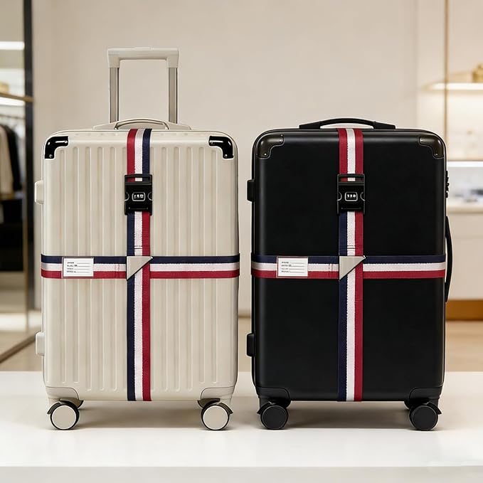 Luggage Straps for Suitcases,Travel Luggage Straps with Lock and Luggage Tags,Suitcase Strap,Adjustable Colorful Travel Belt for Travel Suitcase Bag Closure Accessories.(Red White Blue)