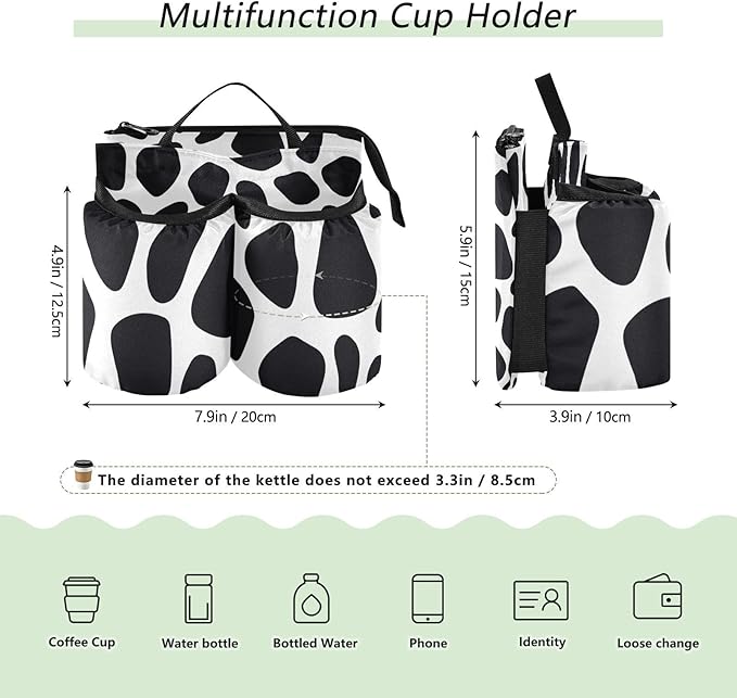 Luggage Cup Holder for Suitcases Free Hands Travel Cup Holder Portable Suitcase Cup Drink Holder Luggage Cup Caddy Bag Carrier Cow Print