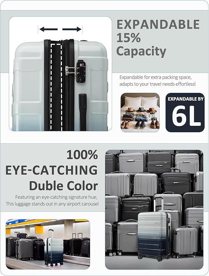 Tolino Luggage 2 Piece（20in/24inch Expandable Luggage Hardshell PC+ABS Leopard Suitcase with Spinner Wheels TSA Lock, Lightweight Rolling Suitcase for Women