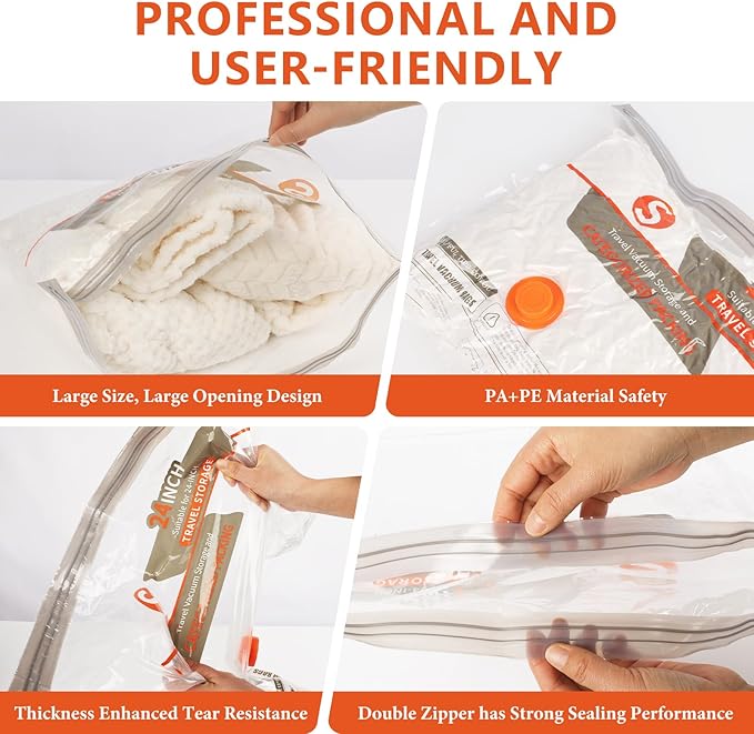 NESCCI Vacuum Bags for Travel with Rechargeable Air Pump,Carry-on Size Compression Packing Bags for Luggage and Suitcase,Space Saver for Clothes 48 Pcs Combo Travel Size