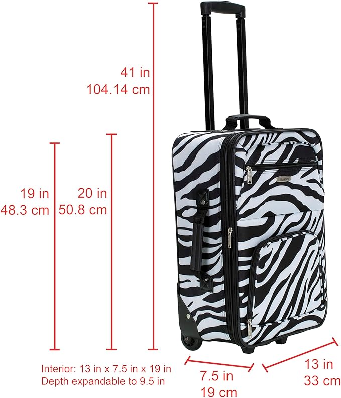 Rockland Fashion Softside Upright Luggage Set,Expandable, Zebra, 2-Piece (14/19)