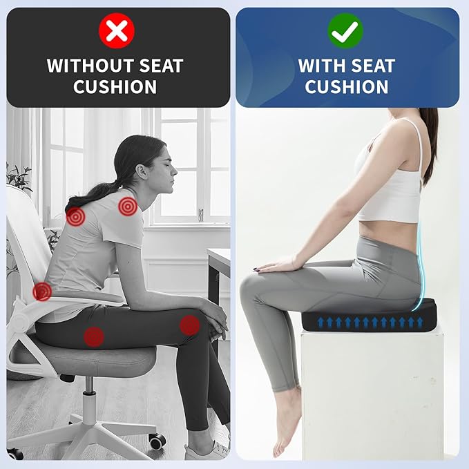 QUTOOL Seat Cushion and Lumbar Support Set for Office Chair – Supports Lower Back & Hips for Long Sitting Comfort, Helps Maintain a Comfortable Sitting Position, Ergonomic Memory Foam, Washable Cover