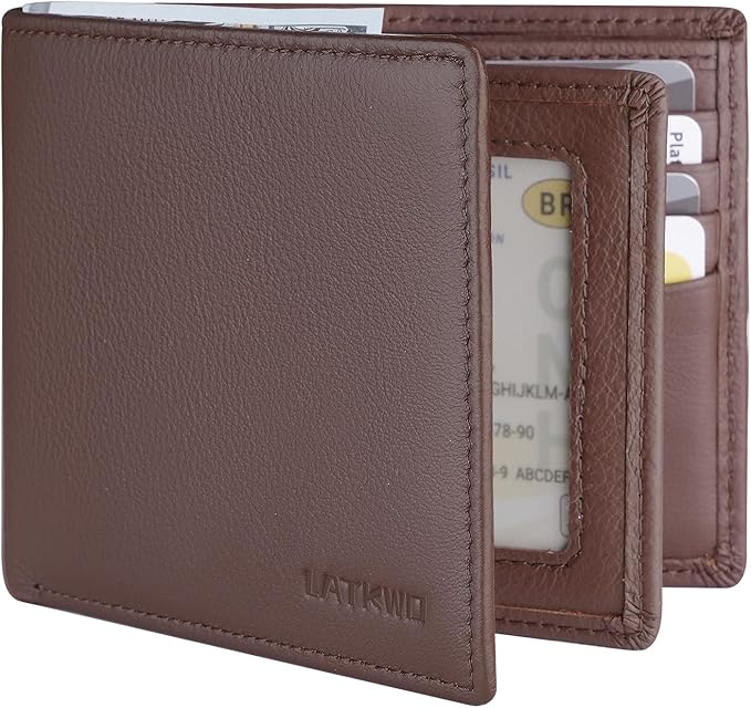 Mens Wallet - Genuine Leather Bifold RFID Blocking Slim Front Pocket Large Capacity with 10 Card Slots, 2 ID Windows & 2 Cash Pockets - Heavy Duty Stitched Gift for Men (Brown)