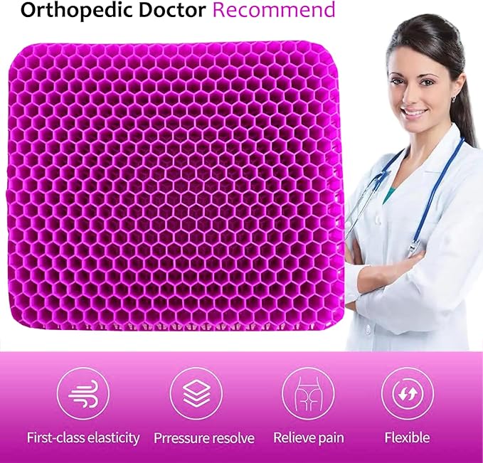 Gel Seat Cushion for Long Sitting, Extra Thick Gel Cushion for Wheelchair Soft Chair Pads for Office Home Chairs Car Seats Long Trips - Back Sciatica Hip Tailbone Pain Relief Cushion (Violet)