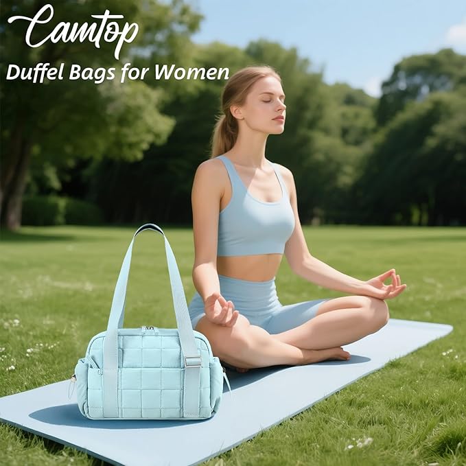 CAMTOP Mini Gym Bag for Women, Small Gym Tote Bag Puffy Quilted Sports Duffel Bag with Wet Compartment and Coin Purse Duffel Bags Dance Yoga Workout Bag for Gifts