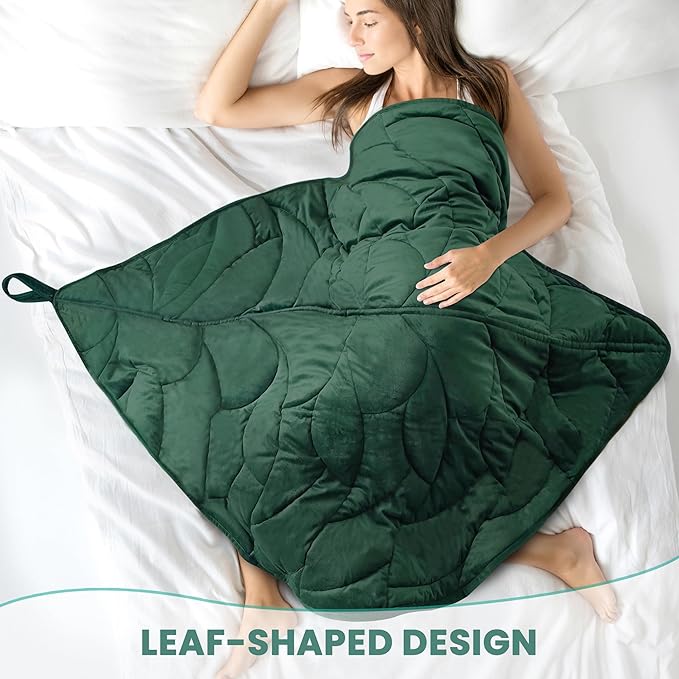 Weighted Lap Blanket 7 lbs 41" x 53"- Gifts for Mom Women Wife, Cozy Luxury Velvet Small Weighted Blankets,Portable Travel Blankets for Adults,All-Season Blanket Relaxation Gift, Green
