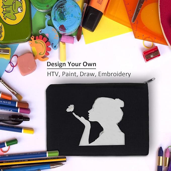 Koolmox Black Canvas Pouches Blank, 12PCS Canvas Zipper Pouch, 8x5 inch Plain Pencil Bag for Patches, Embroidery, Print Sublimation