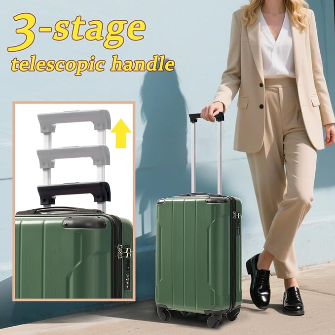 Merax Carry on Luggage Set, 20 Inch Hardshell ABS Suitcase with Spinner Wheels, Built-in TSA Lock & 2 Packing Cubes Airline Approved for Business Weekend Travel