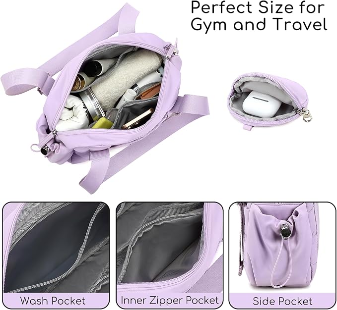 CAMTOP Mini Gym Bag for Women, Small Gym Tote Bag Puffy Quilted Sports Duffel Bag with Wet Compartment and Coin Purse Duffel Bags Dance Yoga Workout Bag for Gifts