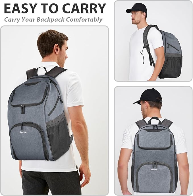Bosynoy Bowling Backpack, Bowling Ball Bag Totes for Single Ball with Shoe Compartment & Foam Padded, Fits Shoes Up to US Mens Size 16, Grey