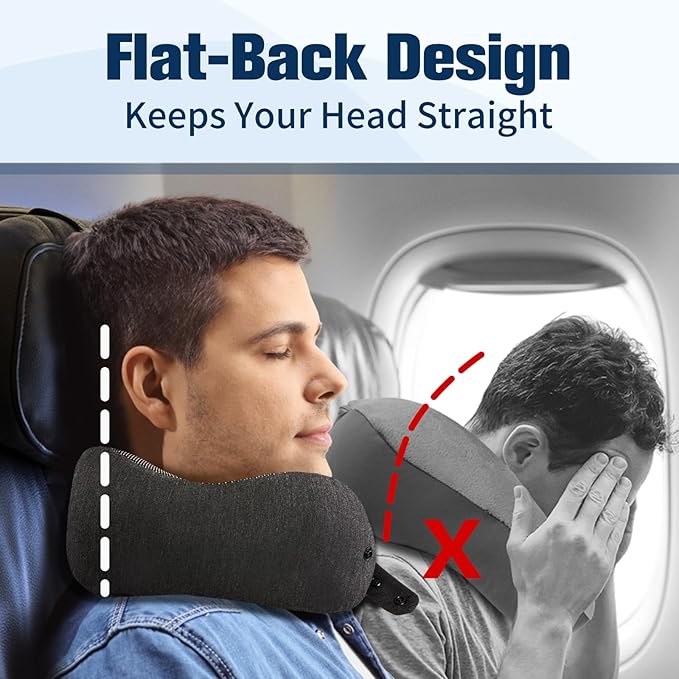 Neck Pillow for Traveling, Travel Pillows for Airplanes,100% Pure Memory Foam Travel Neck Pillow, Adjustable Flight Pillow, Portable Plane Accessories with Eye Mask, Earplugs, Carry Bag