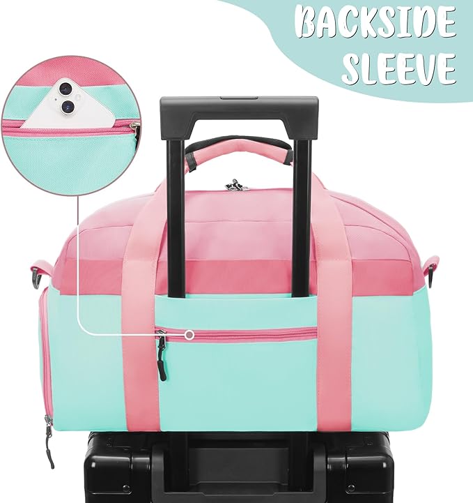 WOOMADA Kids Duffle Bag for Boys or Girls, Kids Overnight Bag with Shoe Compartment＆Wet Pocket, Ideal for School Practice, Sports, Travel(pink green)