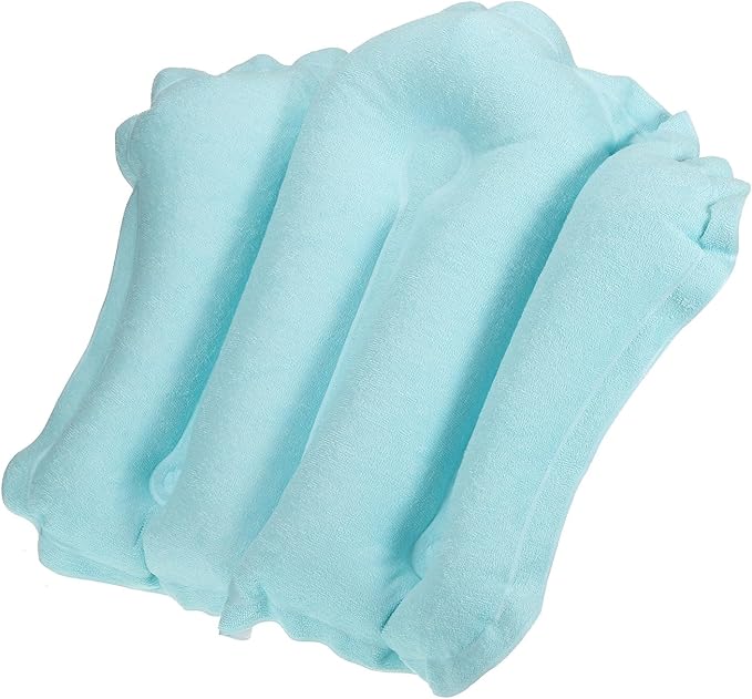 PATIKIL Inflatable Bath Pillow with Suction Cups, Terry Cloth Covered Shell Shape Bath Pillow Neck Support for Bathtub Hot Tub, Blue