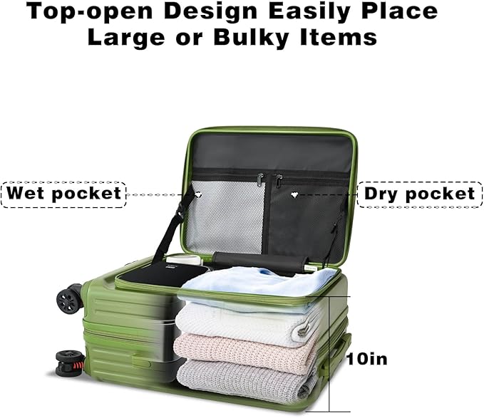 Carry on Luggage Airline Approved, Carry on Suitcases with Wheels, Expandable Suitcase with YKK zipper, Top Open Design Luggage with Spinner wheels, Perfect for Gift, Pale Green Luggage.