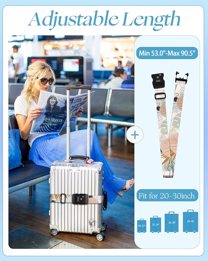 Slohif Luggage Straps TSA Lock for Suitcases - Travel Belt TSA Approved Accessories Luggage Identifiers Carry On Bag with Buckle Nylon Adjustable Band for Add a Bag Leaf