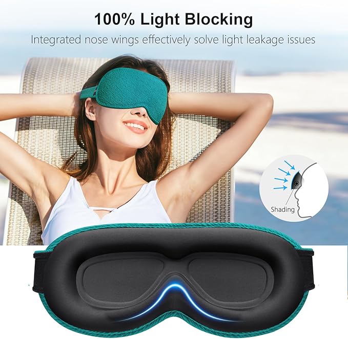 Gritin 100% Blackout Sleep Eye Mask for Women Men,Zero Eye Pressure Sleeping Mask-Ergonomic Design 3D Cutout Eye Movement and Eyelash Friendly Night Blindfold,Soft&Comfortable for Sleeping-Navy Blue