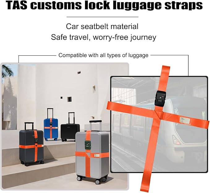Luggage Straps TAS,Travel Strap with Name tag,Easy to Identify,Luggage Straps TSA Approved with Lock,Combination Luggage Lock with Adjustable Length,Compatible with 20-34 inch Luggage(Orange 1 Pack)