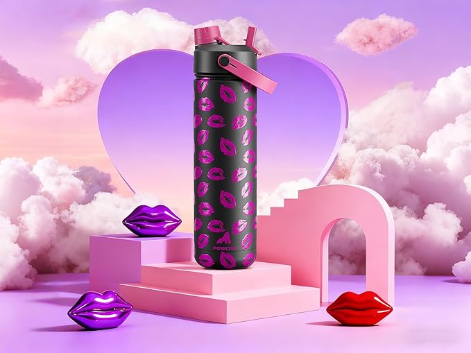 POWCAN 26 oz Insulated Water Bottle with 2-in-1 Straw and Spout Lid, Keep Cold 24H, Leak-Proof, Fits in Car Cup Holder, Stainless Steel Water Bottle for Gift, Holiday, Trip and School (Midnight Kiss)