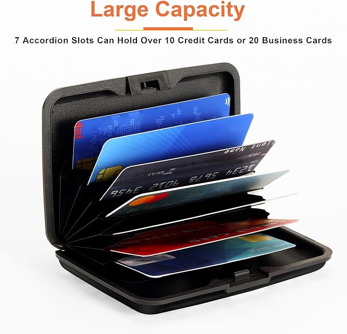 Mayski Credit Card Holder, RFID Blocking, Aluminum Alloy Hard Case, Small Mini Business Metal Wallet for Women Men, Black