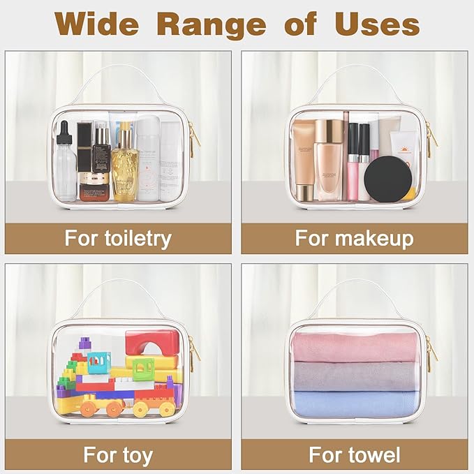 Wedama TSA Approved Toiletry Bag, 3 Pack Clear Makeup Bags with Handles, Quart Size PVC Clear Cosmetic Bags for Women and Men, Carry on Airport Airline Compliant Bag, White