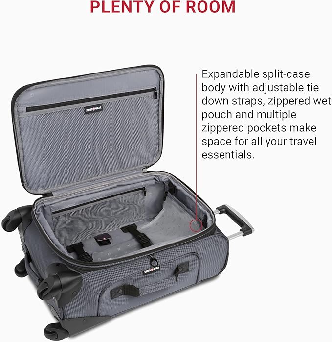 SWISSGEAR Sion Softside Expandable Spinner Luggage Durable Lightweight Travel Suitcase, Dark Grey, Carry-On 21-Inch