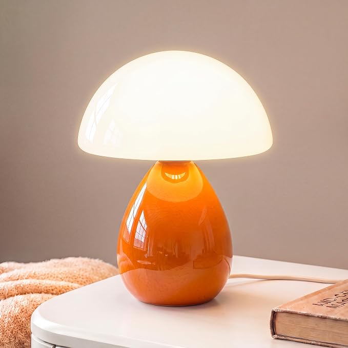 Mushroom Lamp Table Lamp for Bedroom,Ice Crackle Desk Lamp Bedside Small Lamps for Living Room Night Stands,Table Lamps Cute Modern Mid Century Lamps (Orange-Ice Crackle)